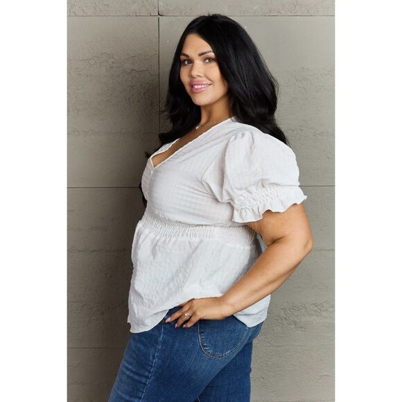 Culture Code Sweet Serenity Full Size V-Neck Puff Sleeve Button Down Top - Picture 9 of 13